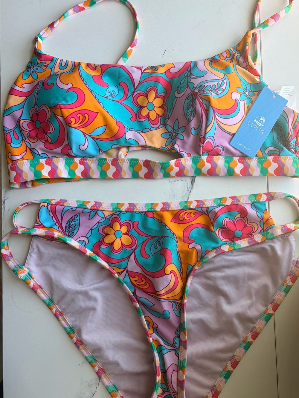 Cupshe Reversible Floral Turquoise Orange Pink Paisley Bikini Set